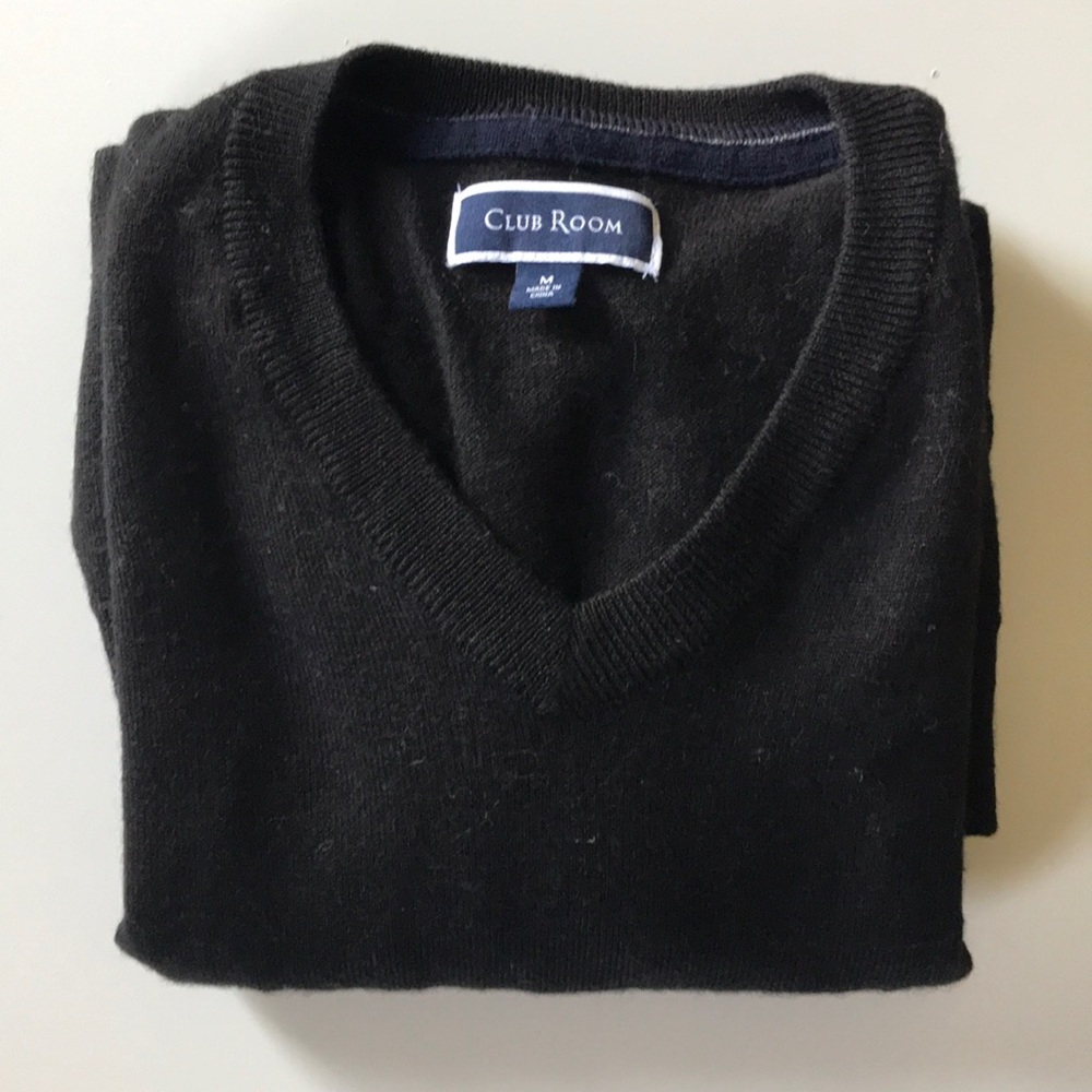 Club Room Washable Wool V-Neck, Blk